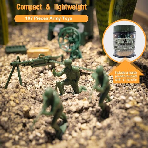 هاتون مجموعة العاب للرجال من توي ارمي، 107 قطعة من مجسمات القوات العسكرية البلاستيكية، مجموعة العاب معركة قتالية مع جنود ودبابة وطائرة وطائرة وهليكوبتر وعلم وسياج وملحقات ساحة المعركة للاولاد والاطفال in Kuwait