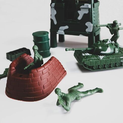 هاتون مجموعة العاب للرجال من توي ارمي، 107 قطعة من مجسمات القوات العسكرية البلاستيكية، مجموعة العاب معركة قتالية مع جنود ودبابة وطائرة وطائرة وهليكوبتر وعلم وسياج وملحقات ساحة المعركة للاولاد والاطفال in Kuwait