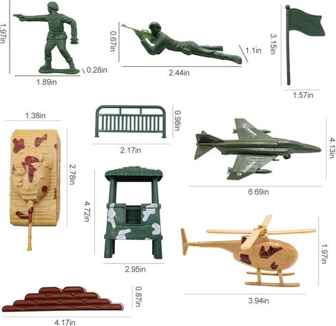 هاتون مجموعة العاب للرجال من توي ارمي، 107 قطعة من مجسمات القوات العسكرية البلاستيكية، مجموعة العاب معركة قتالية مع جنود ودبابة وطائرة وطائرة وهليكوبتر وعلم وسياج وملحقات ساحة المعركة للاولاد والاطفال in Kuwait