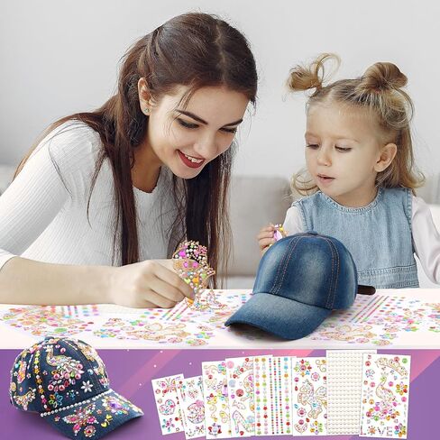 هدايا للبنات لتزيين قبعة البيسبول الخاصة بك مع 8 اوراق ملصقات احجار كريمة، مجموعة الفنون والحرف اليدوية للاطفال من سن 4 الى 12 سنة، هدايا عيد ميلاد مضحكة يونيكورن قبعة بيسبول العاب هدايا للاطفال 3 4 5 in Kuwait