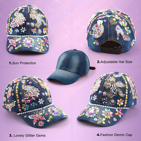 هدايا للبنات لتزيين قبعة البيسبول الخاصة بك مع 8 اوراق ملصقات احجار كريمة، مجموعة الفنون والحرف اليدوية للاطفال من سن 4 الى 12 سنة، هدايا عيد ميلاد مضحكة يونيكورن قبعة بيسبول العاب هدايا للاطفال 3 4 5 in Kuwait