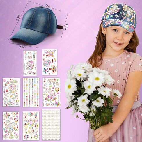 هدايا للبنات لتزيين قبعة البيسبول الخاصة بك مع 8 اوراق ملصقات احجار كريمة، مجموعة الفنون والحرف اليدوية للاطفال من سن 4 الى 12 سنة، هدايا عيد ميلاد مضحكة يونيكورن قبعة بيسبول العاب هدايا للاطفال 3 4 5 in Kuwait