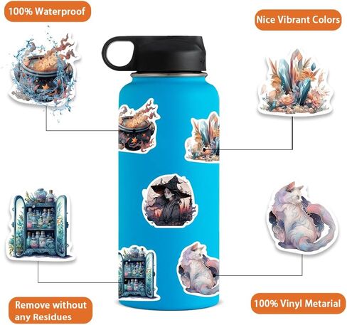 50 قطعة من ملصقات الساحرة، ملصقات جمالية لزجاجات المياه، ملصقات للهواتف المحمولة وألواح التزلج المائية للأطفال الأولاد والبنات والمراهقين in Kuwait