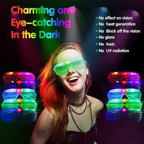 48 Pack Glow in the Dark Party Supplies LED Glasses Light Up Glasses LED Flower Crown Headband Multicolor LED Flower Wreath Glow Shutter Shades Glasses for Adults Kids Birthday Neon Party Favors in Saudi Arabia