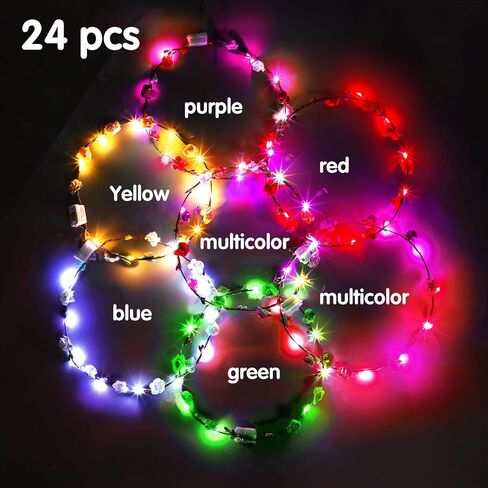 48 Pack Glow in the Dark Party Supplies LED Glasses Light Up Glasses LED Flower Crown Headband Multicolor LED Flower Wreath Glow Shutter Shades Glasses for Adults Kids Birthday Neon Party Favors in Saudi Arabia