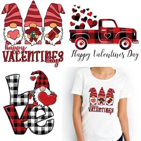 Valentine's Iron-on Transfers Patches for Clothing 3PCS Transfer Paper Love Gnome Design Heat Transfer Applique Sticker for Men Women Clothes Jeans T-Shirt Jackets DIY Decals Valentine's Decoration