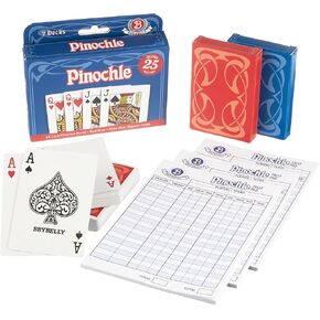 حزمة ألعاب بطاقات Pinochle النهائية - مجموعتان مخصصتان مكونتان من 48 بطاقة لعب + 100 لوحة نقاط قابلة للتمزيق - لعبة دمج عائلية كلاسيكية بحجم البوكر مطلي بالبلاستيك، ومجموعات مؤشرة قياسية in Kuwait