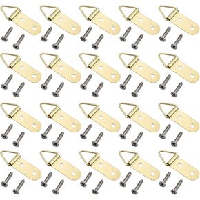 Yinpecly 50Pcs Double Holes Triangle Ring Picture Hangers 24 x 17mm for Hanging Hook Frame Mirror Artwork Clock Gold Tone
