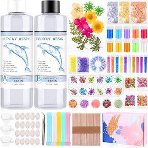 مجموعة تزيين الراتنج من 170 قطعة مع راتنج ايبوكسي، مجموعة المبتدئين من الراتنج من انيزوس تتضمن راتنج شفاف، ورقائق رقائق زهور مجففة، صبغات راتنج لفن الراتنج وصناعة المجوهرات الحرفية in Kuwait
