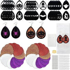 مجموعة صناعة الأقراط من الجلد الصناعي للهالوين 253 قطعة من AOUXSEEM، تتضمن قطعًا مجوفة على شكل دمعة مسبقًا مع نمط الهالوين، وقطع دمعة، وخطافات حلق، وحلقات قفز، وحقائب ذاتية اللصق in Kuwait