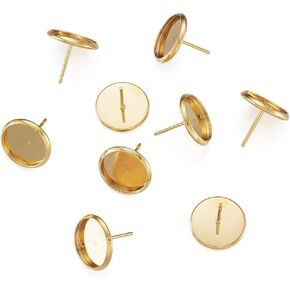 MegaPet 50pcs Golden Blank Earring Stud Posts Components Fit 8mm Flat Round Cabochon Bezel Tray Settings for DIY Craft Jewelry Making Findings