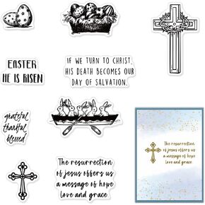 Easter Religion Cross Clear Stamps for Card Making and Journaling, Easter Eggs Silicone Stamps Easter Words Rubber Stamps for Scrapbooking DIY Cards Album Crafts Supplies