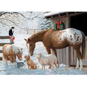الشتاء مزرعة الخيول والقطط DIY الماس اللوحة 5D كامل جولة الماس الفن كريستال حجر الراين التطريز الفن الحديث ديكور المنزل-ديكور المكتب. (12 × 16 بوصة) in Kuwait