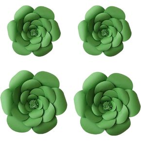 YLY's love 4pcs 3D Paper Flower Decorations Giant Paper Flowers Party DIY Handcrafted Paper Flowers for Wedding Backdrop Bridal Shower Baby Shower Nursery Wall Home Decor (Green, 4pcs-2x8in,2x12in)
