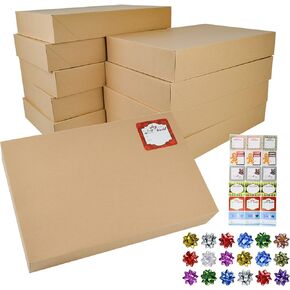 JOYIN 18 PCS Christmas Shirt Gift Box,14.5x 9.5x2.5 Inches Large Kraft Shirt Gift Boxes, Wrapping Box With Lid, Base, Gift Tag Stickers and Bows for Gift Wrapping, Present Wrap Décor in Saudi Arabia
