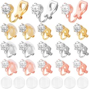 18pcs Triangle Clip-on Earring Converters with Loop Brass Earring Clips Components with Rhinestone and 18pcs Comfort Earring Pads for None Pierced Ears DIY Earrings Making, 3 Colors