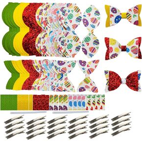 اوكسيم 24 مجموعة من ربطات الشعر المصنوعة من الجلد الصناعي بتصميم عيد الفصح السعيد للمبتدئين، مشابك تمساح من القماش الصناعي اللامع المقطوع مسبقا للنساء والبنات والاولاد والحيوانات الاليفة والمهرجانات in Kuwait