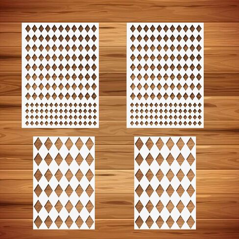 4 قطع استنسل هارلكوين ماسة متكررة باحجام متنوعة قوالب بلاستيكية قابلة لاعادة الاستخدام للرسم على الحائط والخزانة الخشبية والوسائد والبطاقات وديكور المنزل in Kuwait