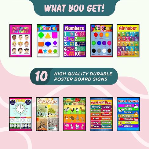 ملصقات الرياضيات التعليمية للأطفال من L&O Goods | التعليم المنزلي والفصول الدراسية الابتدائية | مجموعة مكونة من 10 قطع تتضمن الجمع والطرح والضرب والقسمة والكسور وقيمة المكان| مقاس 13×18 in Kuwait