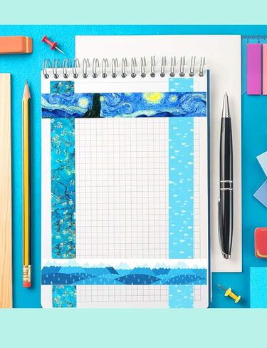 12 لفة خمر الزهور واشي الشريط مع 4 أحجام ، شرائط يابانية قناع الديكور للحرف اليدوية DIY والمخططات سجل القصاصات لاصق (فان جوخ ) in Kuwait