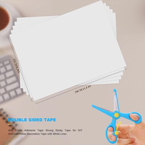 FSWCCK 20 ورقة مقاس A4 شريط أبيض مزدوج الجوانب، 8.3 بوصة × 11.5 بوصة، شريط لاصق للحرف الفنية، شريط لاصق قوي للفن/الحرف اليدوية/شريط ديكور المنزل مع بطانة بيضاء in Kuwait