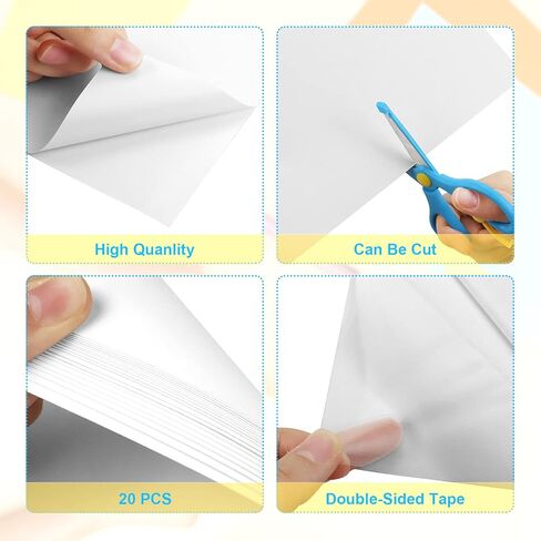 FSWCCK 20 ورقة مقاس A4 شريط أبيض مزدوج الجوانب، 8.3 بوصة × 11.5 بوصة، شريط لاصق للحرف الفنية، شريط لاصق قوي للفن/الحرف اليدوية/شريط ديكور المنزل مع بطانة بيضاء in Kuwait