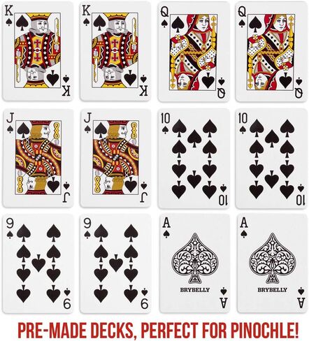 حزمة ألعاب بطاقات Pinochle النهائية - مجموعتان مخصصتان مكونتان من 48 بطاقة لعب + 100 لوحة نقاط قابلة للتمزيق - لعبة دمج عائلية كلاسيكية بحجم البوكر مطلي بالبلاستيك، ومجموعات مؤشرة قياسية in Kuwait