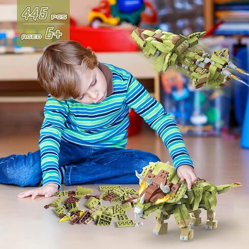 HOGOKIDS Dinosaur Toy Kit for Children - 445 Pieces Dinosaur Building Toy, 3-in-1 Triceratops Robot Spaceship, Dino Building Kits Gift for Boys from 6 7 8 9 10 11 12 Years in Kuwait