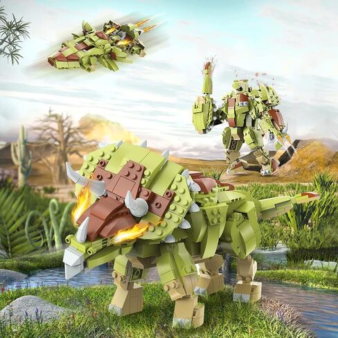HOGOKIDS Dinosaur Toy Kit for Children - 445 Pieces Dinosaur Building Toy, 3-in-1 Triceratops Robot Spaceship, Dino Building Kits Gift for Boys from 6 7 8 9 10 11 12 Years in Kuwait