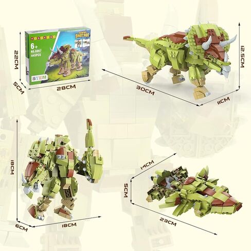 HOGOKIDS Dinosaur Toy Kit for Children - 445 Pieces Dinosaur Building Toy, 3-in-1 Triceratops Robot Spaceship, Dino Building Kits Gift for Boys from 6 7 8 9 10 11 12 Years in Kuwait