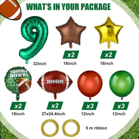 Guiqulai 19 Pcs Football Balloons Set,Football 9th Birthday Decorations,Sports Themed Party Supplies with Banner Latex balloon,Football Balloons Decor for Football Birthday Party Tailgate Game Day in Saudi Arabia