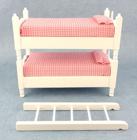 Dollhouse Miniature 1:12 Scale White and Pink Bunkbeds with Ladder #T5413 in Saudi Arabia