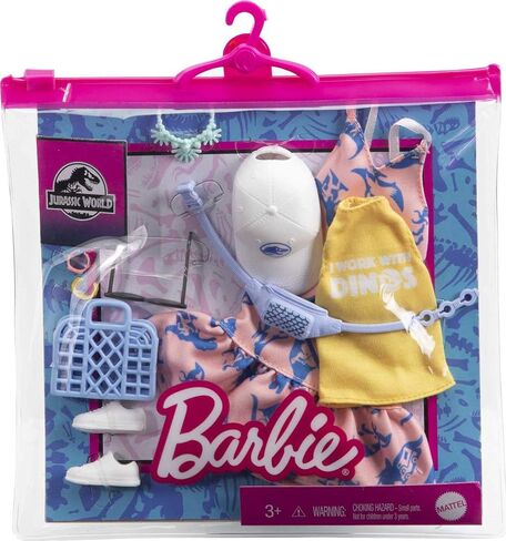 Barbie Clothing & Accessories Inspired by Jurassic World 10 Storytelling Pieces for Barbie Dolls: Sleeveless Top & Sundress Tote, Hat, Fanny Pack, Sunglasses & More, Gift for 3 to 8 Year Olds in Saudi Arabia