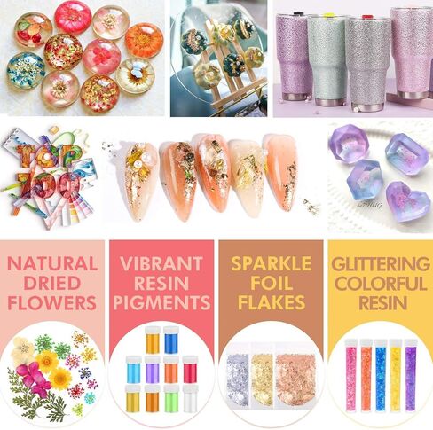 مجموعة تزيين الراتنج من 170 قطعة مع راتنج ايبوكسي، مجموعة المبتدئين من الراتنج من انيزوس تتضمن راتنج شفاف، ورقائق رقائق زهور مجففة، صبغات راتنج لفن الراتنج وصناعة المجوهرات الحرفية in Kuwait