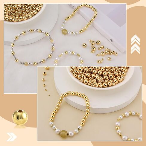 100Pcs 14K Gold Filled Spacer Beads, 2/3/4/5/6/8mm Round Loose Beads for Jewelry Making, Small Smooth Beads Ball Beads Seamless Bead for DIY Bracelet Jewelry Necklace Bulk Making Supply (4mm Gold) in Kuwait