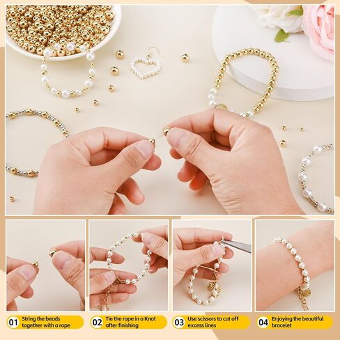 100Pcs 14K Gold Filled Spacer Beads, 2/3/4/5/6/8mm Round Loose Beads for Jewelry Making, Small Smooth Beads Ball Beads Seamless Bead for DIY Bracelet Jewelry Necklace Bulk Making Supply (4mm Gold) in Kuwait