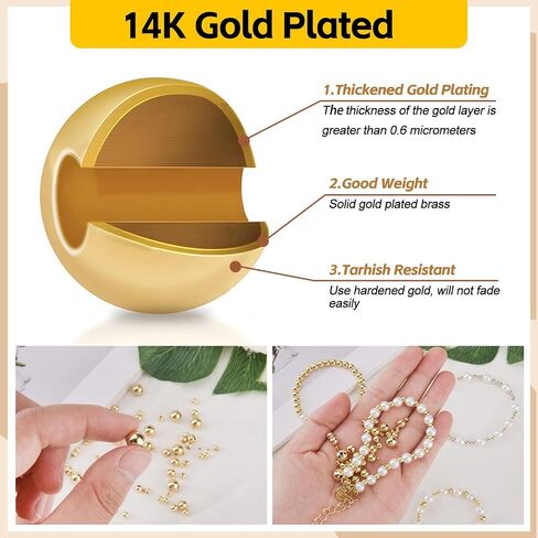 100Pcs 14K Gold Filled Spacer Beads, 2/3/4/5/6/8mm Round Loose Beads for Jewelry Making, Small Smooth Beads Ball Beads Seamless Bead for DIY Bracelet Jewelry Necklace Bulk Making Supply (4mm Gold) in Kuwait