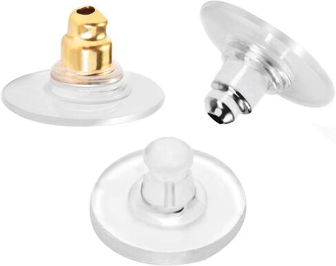 Senkary 150 زوجًا من الأقراط الخلفية المصنوعة من البلاستيك المطاطي وسدادة القرط ذات القابض الرصاصي مع وسادة، فضي، ذهبي وشفاف (50 زوجًا لكل منها) in Kuwait