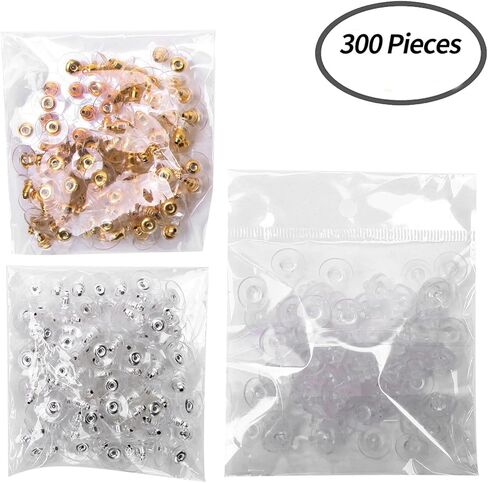 Senkary 150 زوجًا من الأقراط الخلفية المصنوعة من البلاستيك المطاطي وسدادة القرط ذات القابض الرصاصي مع وسادة، فضي، ذهبي وشفاف (50 زوجًا لكل منها) in Kuwait