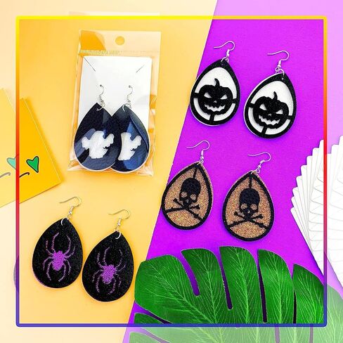 مجموعة صناعة الأقراط من الجلد الصناعي للهالوين 253 قطعة من AOUXSEEM، تتضمن قطعًا مجوفة على شكل دمعة مسبقًا مع نمط الهالوين، وقطع دمعة، وخطافات حلق، وحلقات قفز، وحقائب ذاتية اللصق in Kuwait