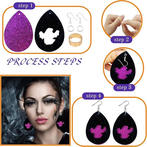 مجموعة صناعة الأقراط من الجلد الصناعي للهالوين 253 قطعة من AOUXSEEM، تتضمن قطعًا مجوفة على شكل دمعة مسبقًا مع نمط الهالوين، وقطع دمعة، وخطافات حلق، وحلقات قفز، وحقائب ذاتية اللصق in Kuwait