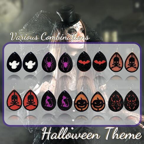 مجموعة صناعة الأقراط من الجلد الصناعي للهالوين 253 قطعة من AOUXSEEM، تتضمن قطعًا مجوفة على شكل دمعة مسبقًا مع نمط الهالوين، وقطع دمعة، وخطافات حلق، وحلقات قفز، وحقائب ذاتية اللصق in Kuwait