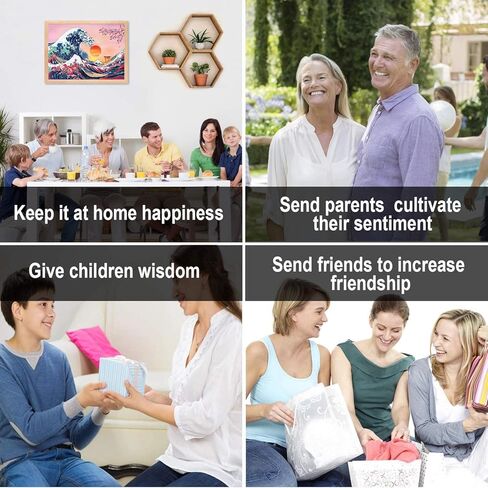 لوحة الماس المموجة العظيمة للمبتدئين الكبار، موجة المحيط اليابانية مع خلفية شجرة زهر الكرز، غروب الشمس، حفر كامل للهدايا وجدار المنزل، 12 × 16 انش in Kuwait