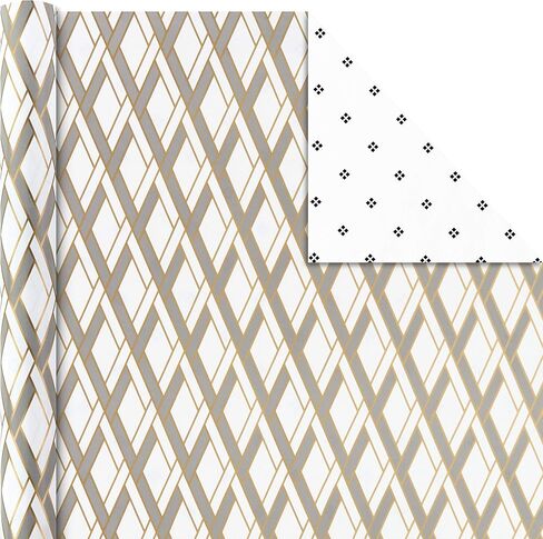 Hallmark Reversible Wrapping Paper Bundle with Ribbon & Gift Tag Stickers - Black, Gold Stripes, Plaid (3 Pack, 120 sq. ft. ttl, 30 Yds. Mini Ribbon, 36 Labels) for Graduations, Weddings, Christmas in Saudi Arabia