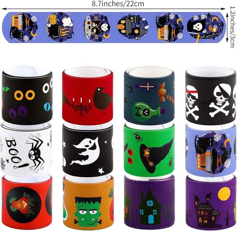 Motarto 60 Pieces Halloween Themed Slap Bracelet Halloween Snap Bracelets Toys Slap Bracelets Wristbands for Happy Halloween Favors, Assorted Halloween Designs in Kuwait