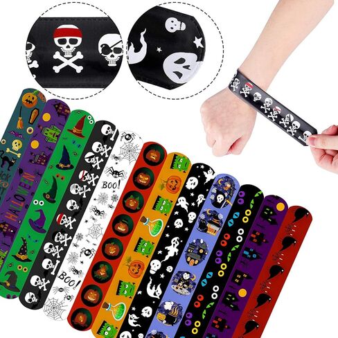 Motarto 60 Pieces Halloween Themed Slap Bracelet Halloween Snap Bracelets Toys Slap Bracelets Wristbands for Happy Halloween Favors, Assorted Halloween Designs in Kuwait
