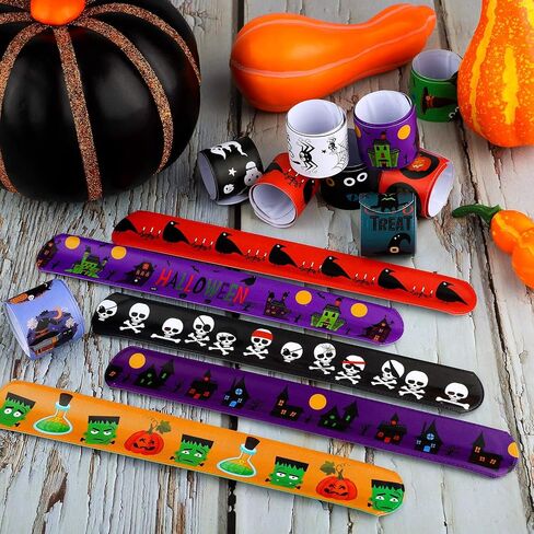 Motarto 60 Pieces Halloween Themed Slap Bracelet Halloween Snap Bracelets Toys Slap Bracelets Wristbands for Happy Halloween Favors, Assorted Halloween Designs in Kuwait
