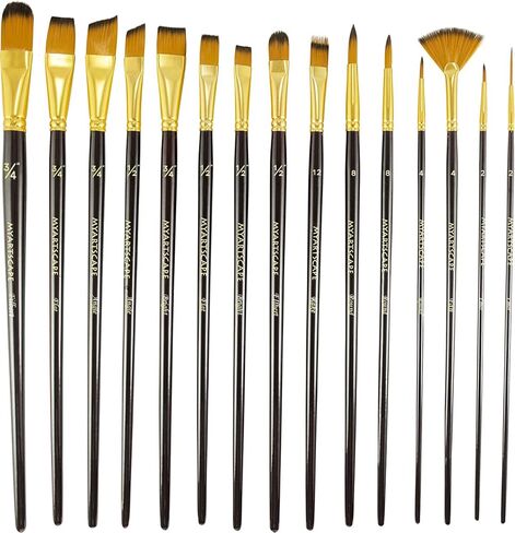 فرشاة طلاء - مجموعة من 15 فرشاة فنية للالوان المائية والاكريليك والطلاء الزيتي - لوازم فنية فاخرة من ماي ارت سكيب™ in Kuwait