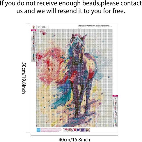 (حصان ملون) - مجموعة رسم ماسي 5 دي بمثقاب كامل، مجموعات رسم حجر الراين الماسي يمكنك صنعها بنفسك للبالغين والاطفال، فن التطريز والحرف اليدوية وديكور المنزل، 50 سم × 41 سم (حصان ملون) in Kuwait