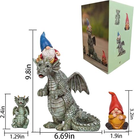 xxoasis Garden Gnomes Statues,Funny Resin Garden Courtyard Dragon, Indoor Outdoor Gnomes Decorations for Yard/Desk Ornaments (B) in Kuwait